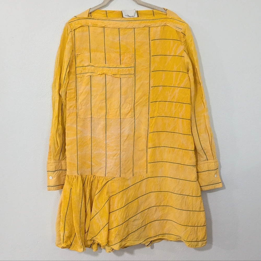 3.1 Phillip Lim Striped Tunic Dress Shirt Pleated Tiered Long Sleeve Yellow 4